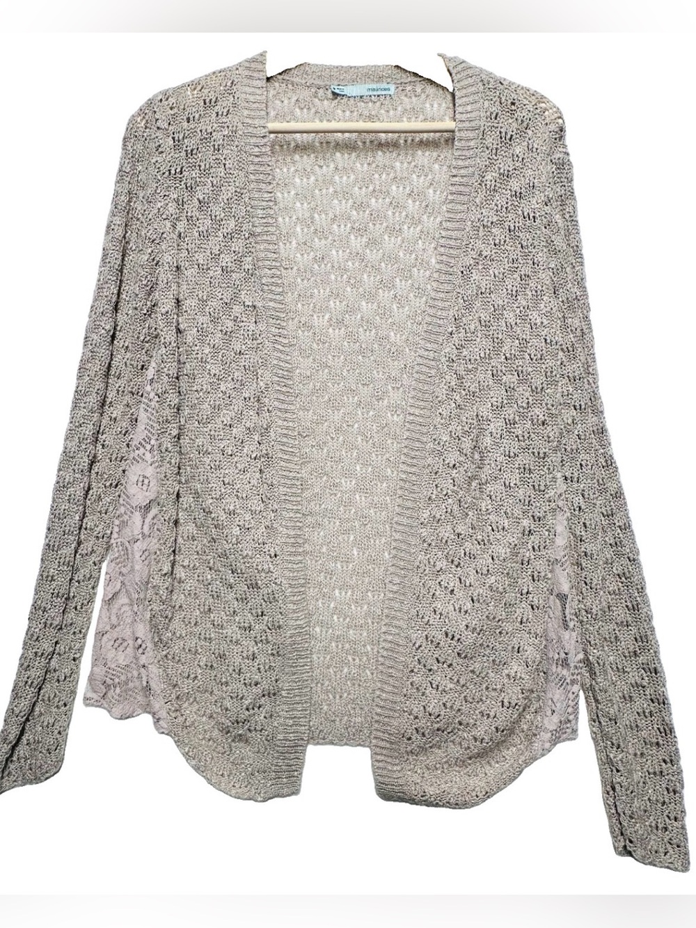 Maurices Open Knit Lace Back Cardigan Sweater Beige Women’s Medium